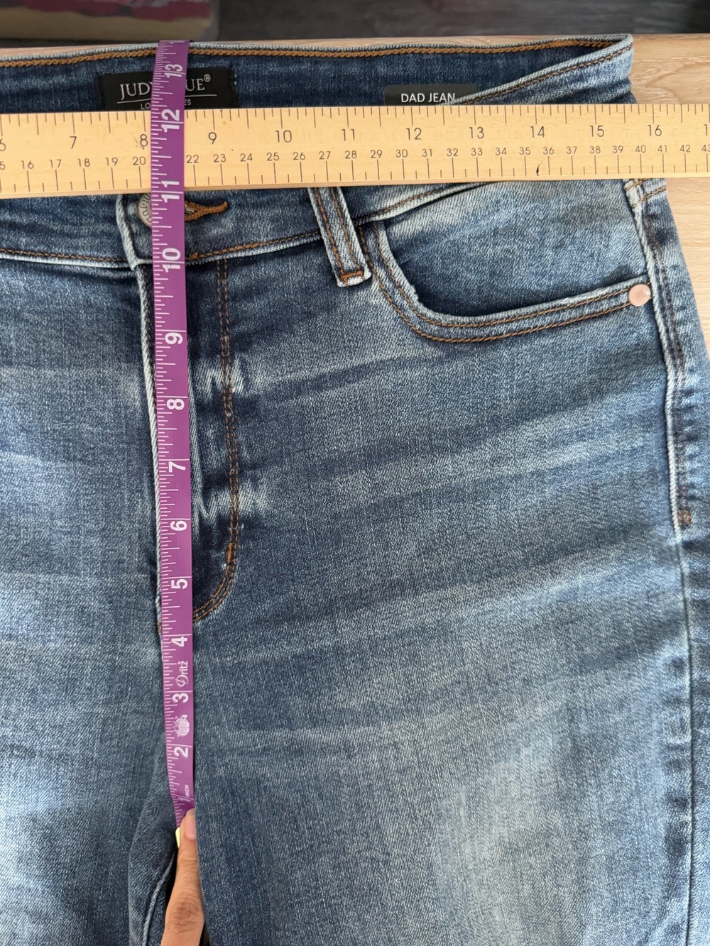 Judy blue 11/30 High Rise Distressed Dad Fit Jeans Stone Wash Denim - Picture 8 of 9
